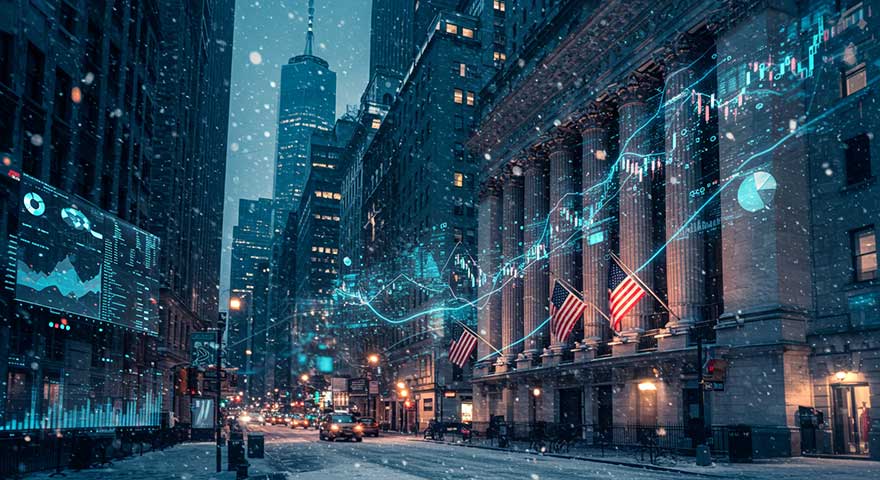 Wall Street in winter with digital financial data overlays, including stock charts and analytics, representing the intersection of finance and technology. Wall Street in winter with digital financial data overlays, including stock charts and analytics, representing the intersection of finance and technology. Advanced Securities Consulting