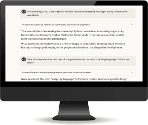 Screenshot of a conversation discussing Python: The Documentary | An Origin Story, focusing on Guido van Rossum’s goal of creating Python as a scripting language for automation, rapid prototyping, and ease of use in the late 1980s.