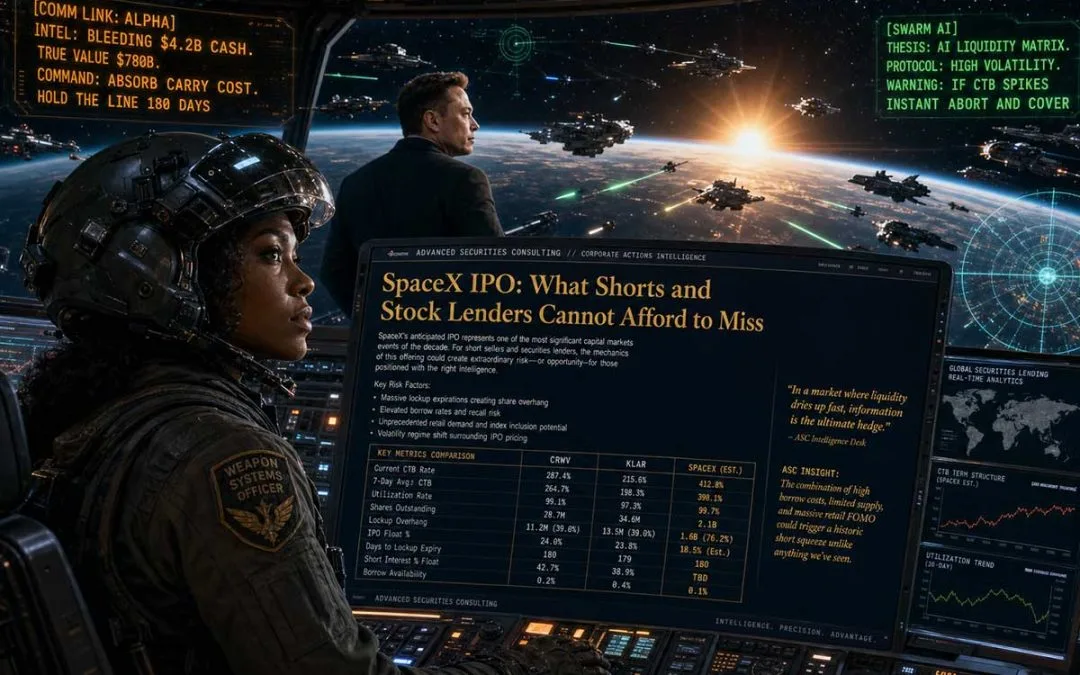 Futuristic space command scene illustrating the SpaceX IPO article written by Ed Blount from Advanced Securities Consulting.